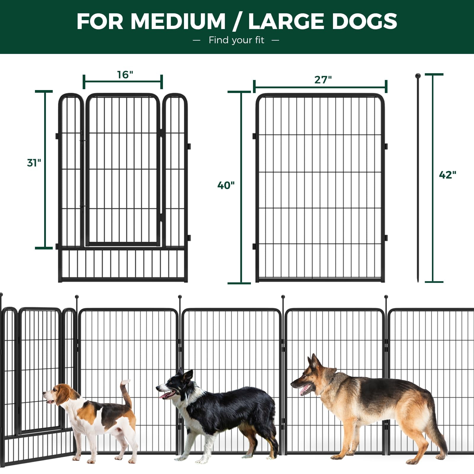 Dog Playpen Indoor/Outdoor,Pet Play Pen, Stress-Free and Safe Play,Portable Metal Pet Exercise Pen for Rv Camping Garden Yard, Wide Door Low Threshold, Quick Install