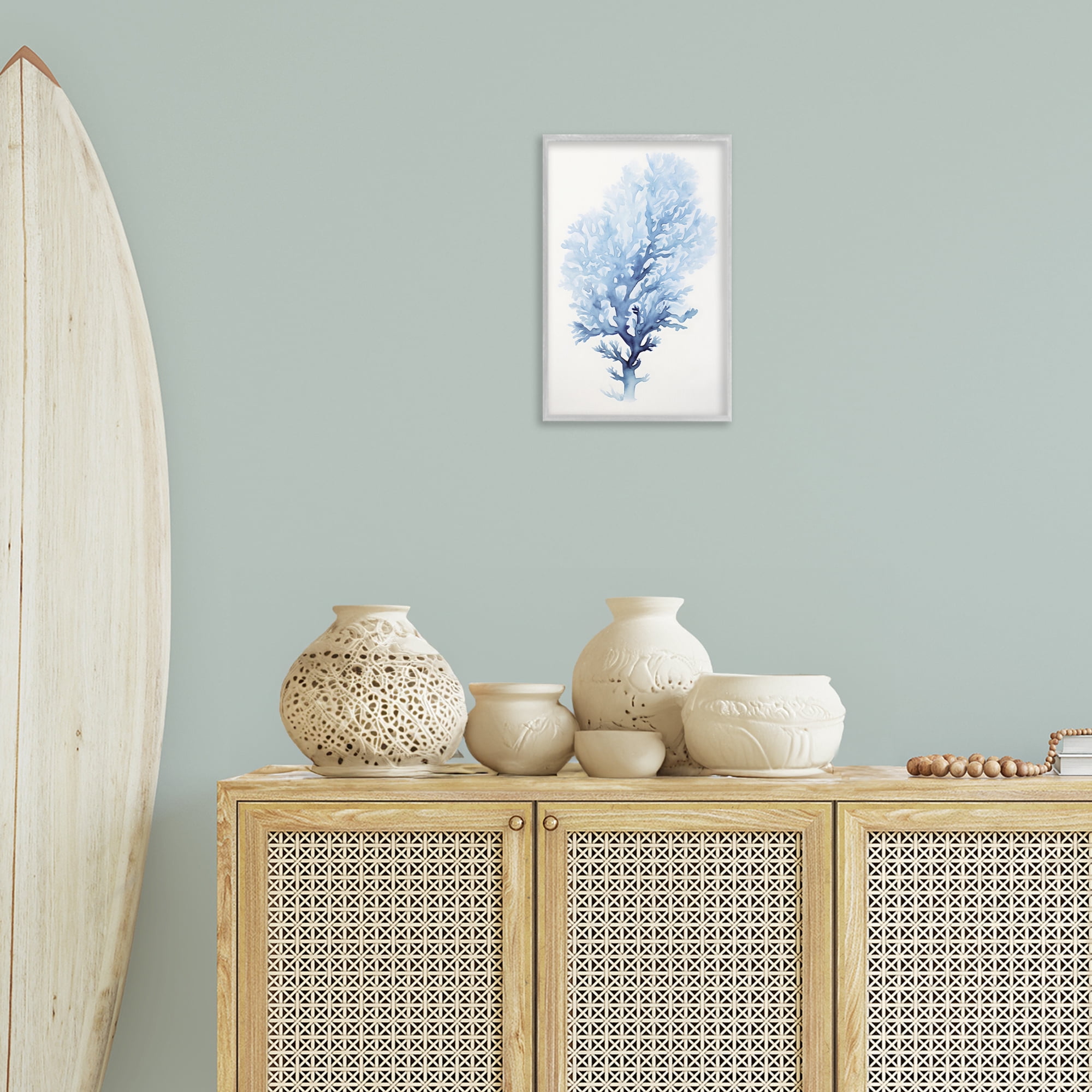 Stupell Industries Blue Coral Impression Animals & Insects Painting Gray Framed Art Print Wall Art, 12 x 18