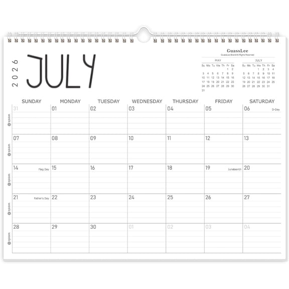 OuMuaMua Wall Calendar, 14 x 11 in 11-Month Paper Hanging Planner Jul 2026-Jun 2027, Thick Paper With Ruled Blocks For Home Office Use