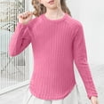 thumbnail image 4 of qolati Girls Long Sleeve Shirts Casual Crewneck Blouses for Girls Solid Color Loose Fit Ribbed Tunic Tops 5-14 Years, 4 of 9
