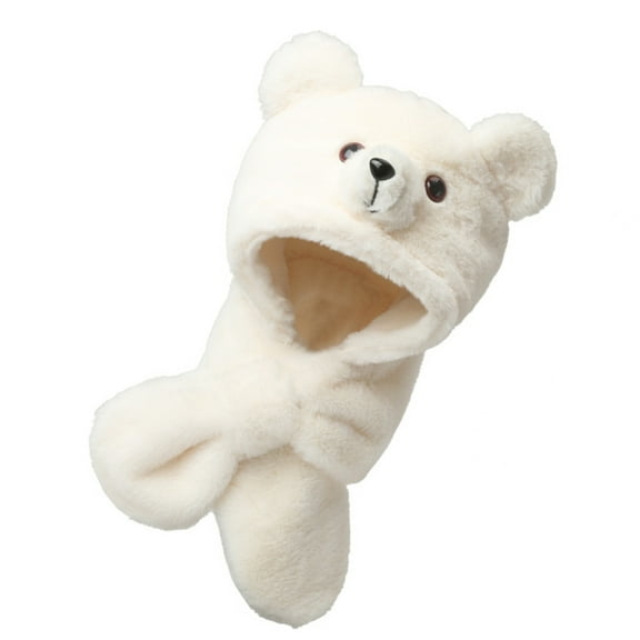 Plush Bear Hat with Scarf for Kids Fun & Warm Winter Accessory Infant Neck Warmer Fun Outdoor Bear Caps Comfortable Wear
