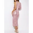 thumbnail image 6 of Arvbitana Women Long Dress Elegent Single Long Sleeve Evening Dress Turtleneck Sequined Slit Dress Cocktail Dress Solid Color Clothes for Party, 6 of 7