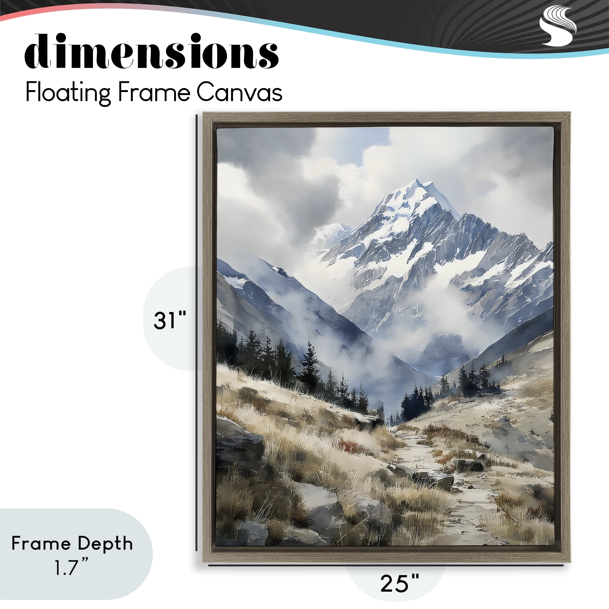 Stupell Industries Snow Caps Mountain Peaks Brown Framed Floater Canvas Wall Art, design by Franklyn Gregory