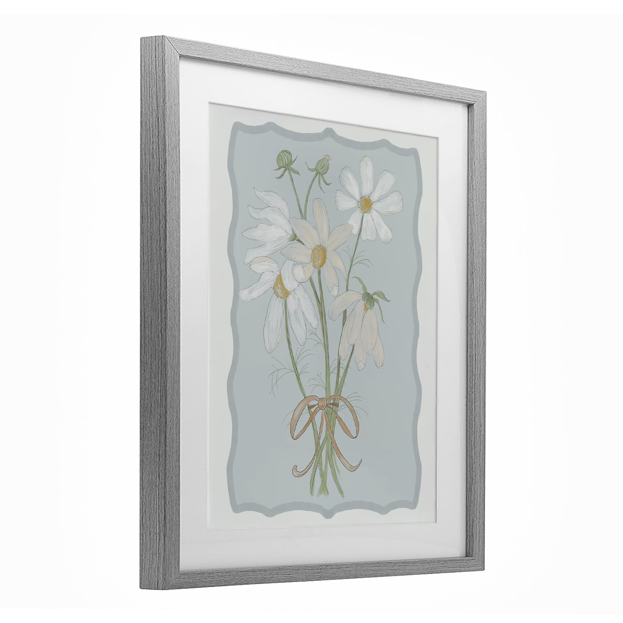 Spring Clippings Daisies Gray Framed Print Under Glass, design by Leslie Hermosa