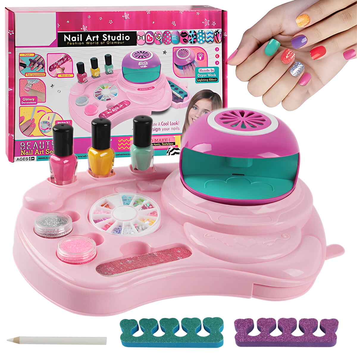 Amazon.com: Just My Style Manicure Makeover Beauty Studio by Horizon Group  USA, Nail Art for Kids, Includes Nail Dryer, 2000+ Nail Stickers, 6  Polishes, 3 Sets of Stick-On Nails & More, Multi :