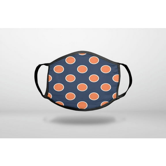 Navy Orange White Polka Dots - 3-Ply Reusable Soft Cloth Face Covering, Unisex, Cotton Inner Layer
