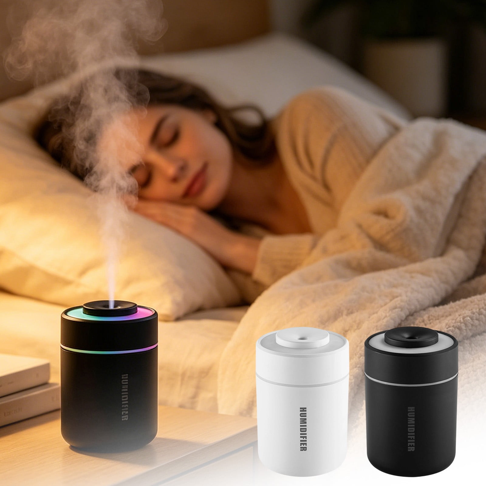 Portable Mini Humidifier 180ml Cool Mist Quiet Operation LED Night Light Auto Shut Off for Car Bedroom and Office Everyday Personal Comfort