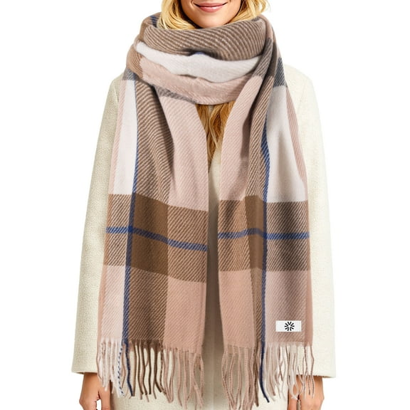 REDESS Scarf for Women and Men,Unisex Adult Winter Soft Plaid Pattern Cozy Warm Tassel Shawl Wrap,,Plaid Gray