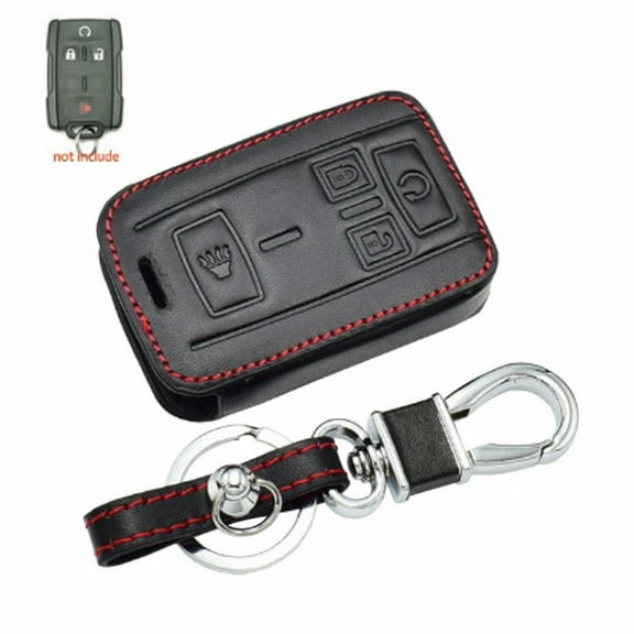 Leather Key Fob Cover Case Chain For GMC Sierra Chevrolet Silverado Accessories