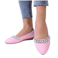 thumbnail image 4 of Miluxas Women's Ballet Flats Rhinestones Wedding Ballerina Shoes Foldable Sparkly Comfort Slip on Flat Shoes Pink 8.5(41), 4 of 9