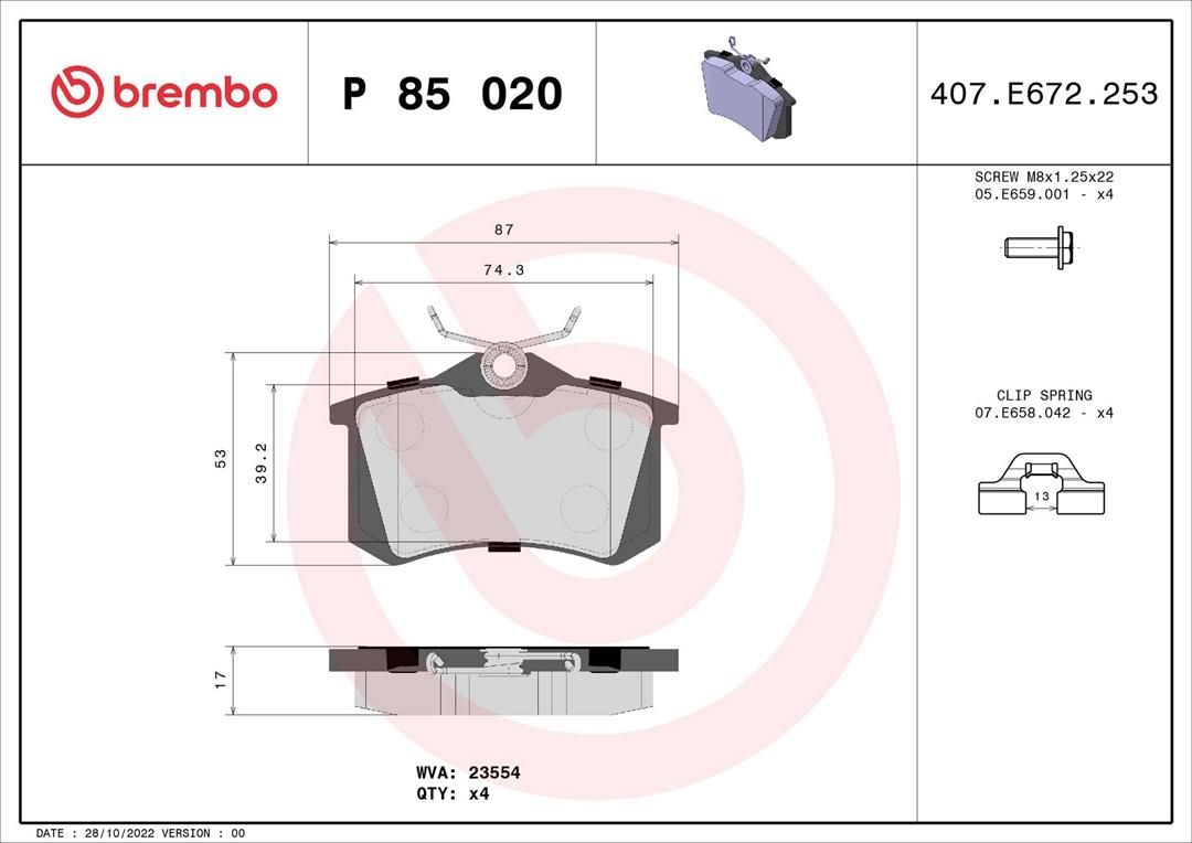Brembo P85020 Premium Low-Met OE Equivalent Pad