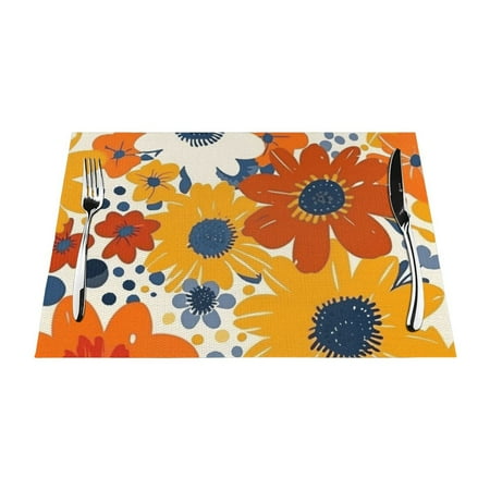 

Flower painting pattern PVC meal mat dining table mat PVC washable woven vinyl meal mat Insulation top meal mat Table mat Natural color