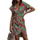 thumbnail image 1 of Vestimenta Casual Vestido estampado de mujer Cinturón Manga corta Moda Dobladillo irregular Vestido de dama (Verde L) Ygjytge para Mujer Verde T 22, 1 of 9
