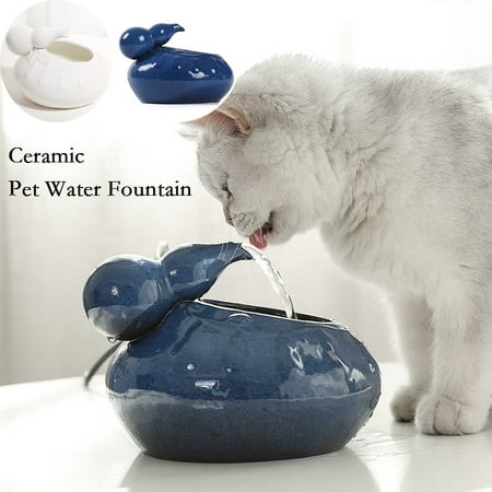 Pet Automatic Water Dispenser, Ceramic Pet Cats Drinking Water Fountain Electric Calabash Fountain, Blue,