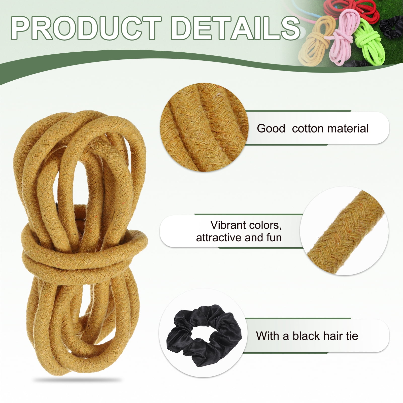 Gymnastics Rope, Exercise Fitness Aerobic Gymnastic Skipping, Rhythmic Gymnastics Arts Rope with Hair Tie 3 Meters& 2Pcs & Purple/Ginger - Fit for (Fitness/Outdoor Activities/Yoga)