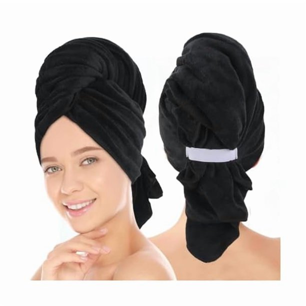 wonima11 Microfiber Hair Towels Anti Frizz Hair Drying Towel Super Absorbent Fast Drying Turbans for Wet Curly Hair Soft Hair Towel Wrap with Elastic Band for All Hair Types 40 X 28 inches 2Pack Black