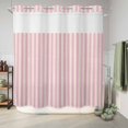 thumbnail image 6 of No Hook Shower Curtain, Pink Striped Shower Curtains for Bathroom with See Through Top Window, Modern Simple Farmhouse Beige Vintage Waterproof & Washable Bath Curtain Long 72"x78", 6 of 9
