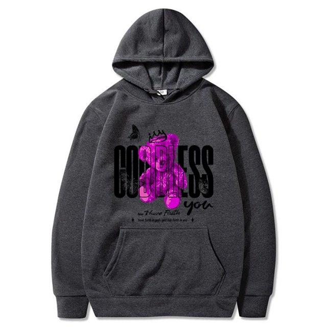 YRYT-Sudadera con capucha para mujer, suéter térmico de manga larga con cordón y estampado de oso y mariposa, Estilo Vintage