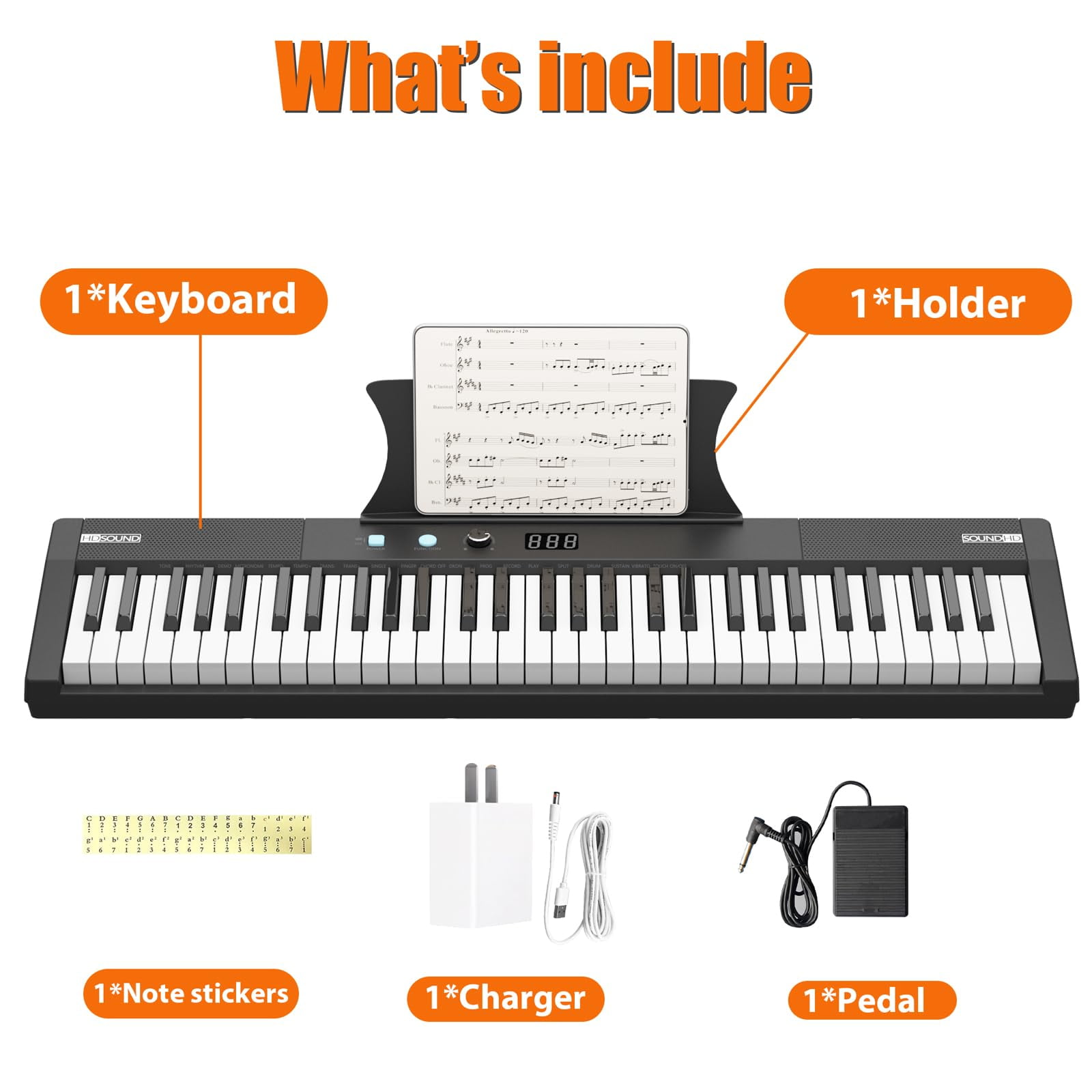 61-Key Piano Keyboard With Power Supply, Built In Speakers, Pedal,Protable Digital Music Keyboard Teaching For Beginners