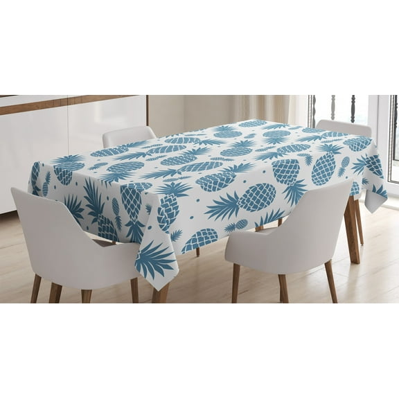 Ambesonne Blue Tablecloth Rectangular Table Cover, Tropical Fruit Pineapple, 60"x84", Blue White
