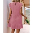 thumbnail image 6 of Summer Dresses for Women Round Neck Cap Sleeve Ruffle Hem Casual Smock Mini Dress Pink S, 6 of 7