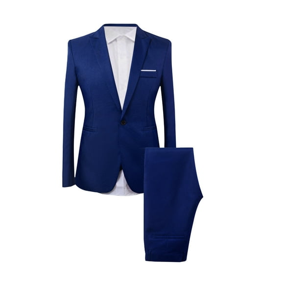 Penkiiy Blazer Set for Men Men's Fashion Suit Coat + Shirt + Suit Pants Three Piece Set Dark Blue Blazer