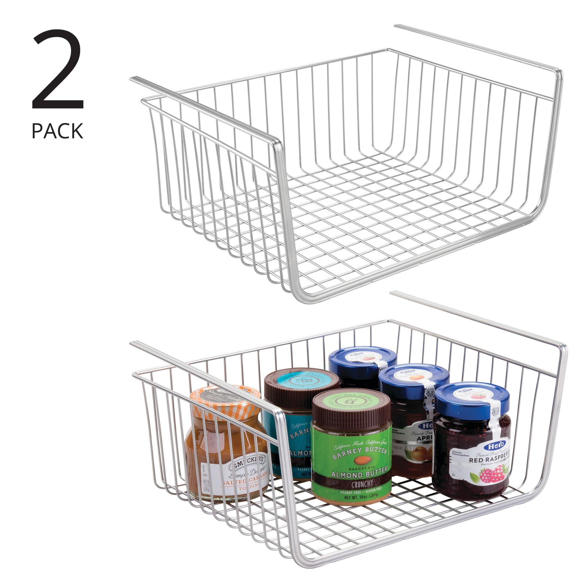 mDesign Under Shelf Organizer for Cabinet - Hanging Storage Basket - Chrome