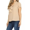 thumbnail image 2 of Women's Casual Petal Sleeve Bow Tie Neck Short Sleeve Blouse Top, 2 of 6