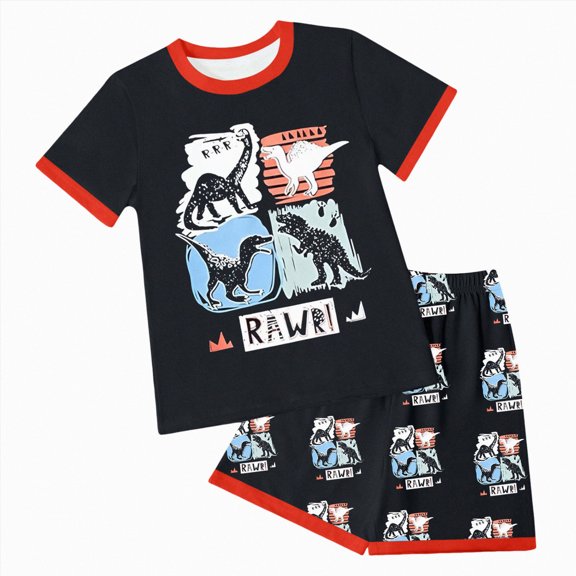 Baby Boy Outfits Toddler Boy Summer Outfits 2 Piece Cotton Short Sleeve Print Crewneck T Shirt Trendy Waist Shorts Set Beach Vacation
