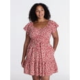 thumbnail image 2 of Time and Tru Women's Tie Waist Mini Dress with Flutter Sleeves, Sizes XS-XXXL, 2 of 6