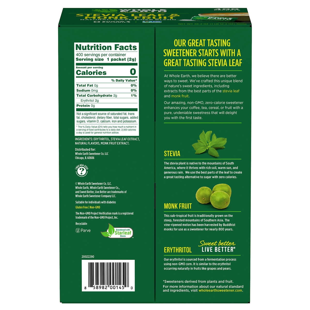 (400 Packets) Whole Earth Zero Calorie Sweetener