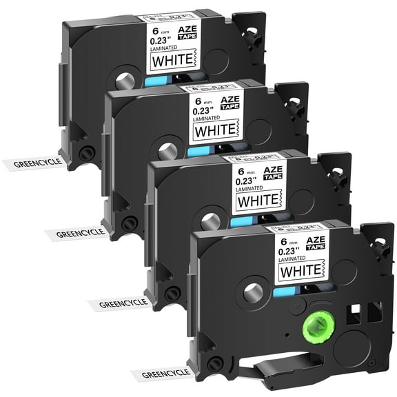 GREENCYCLE 4PK Compatible for Brother P-touch Black on White 6mm TZ TZe TZe-211 TZ-211 TZe211 TZ211 Laminated Label Tape