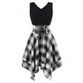 thumbnail image 2 of Baikeli Vestidos Para Mujer Casuales Y Elegantes, Women's Fashion Lace-up Short-sleeved Irregular Hem Plaid Stitching Dress Winter, 2 of 5