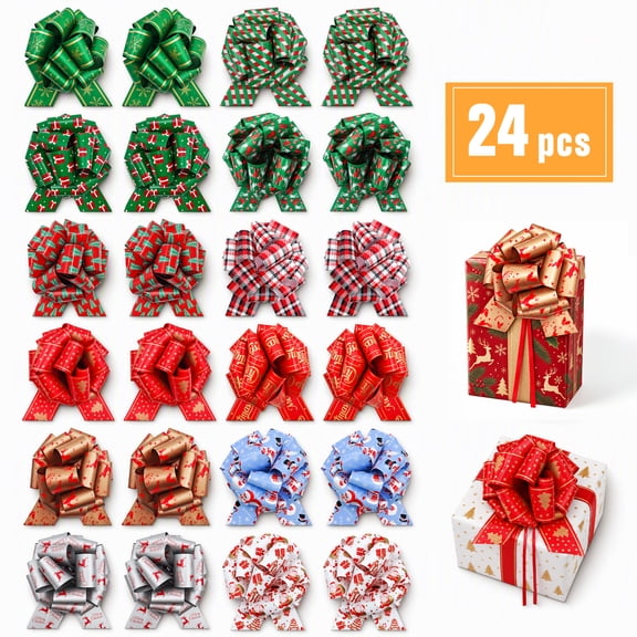 Unbranded Christmas Pull Bows for Gift Wrapping, Christmas Tree, Gift Baskets, Reusable, Decorative, Multicolor, 24 Pack