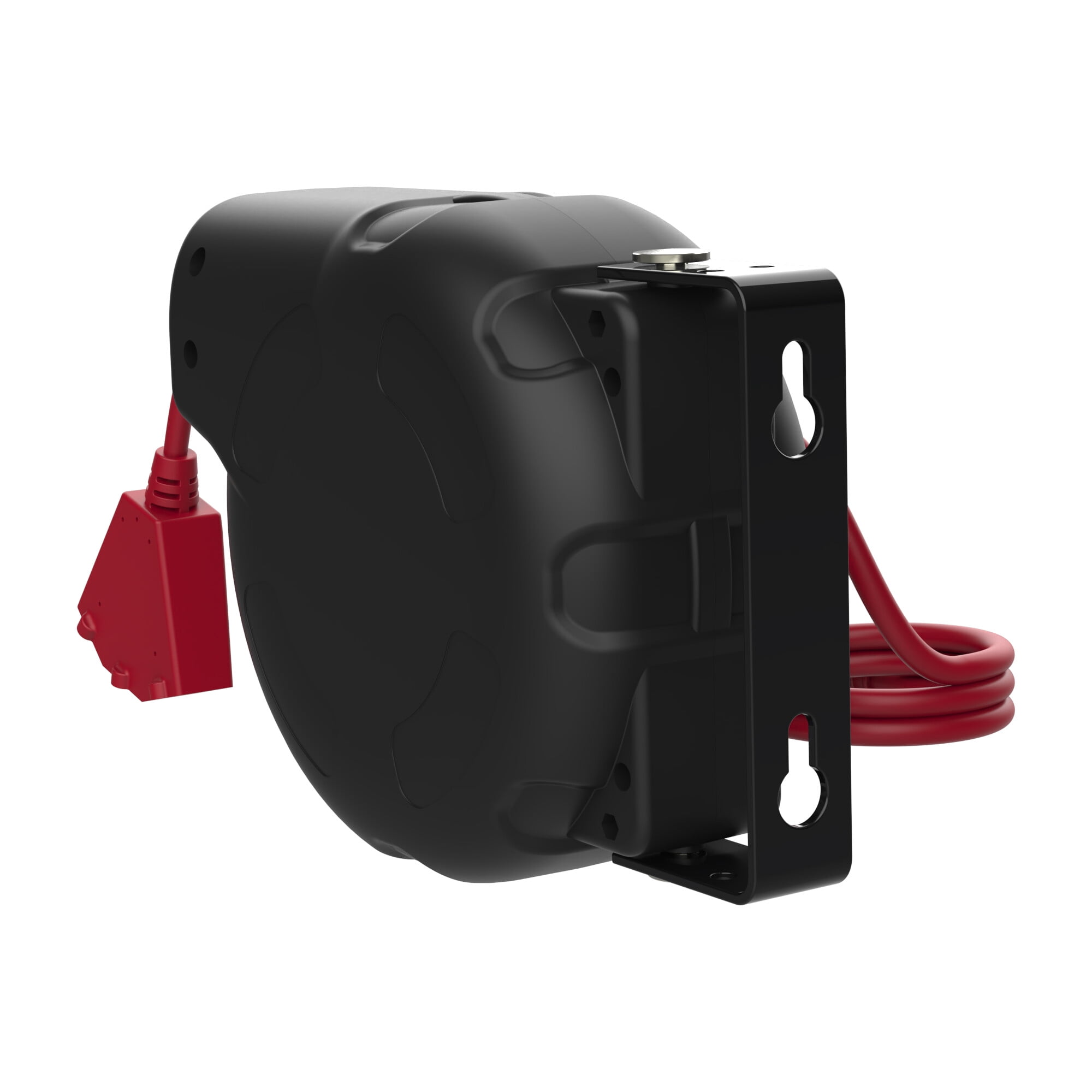 Hyper Tough 33' Auto-Retractable Extension Cord Reel, 16/3 AWG SJTW Cord, Grounded Triple Tap Outlet, Black/Red