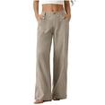 thumbnail image 3 of Horkkom Womens Linen Pants Solid Color Zip Button Dress Pants Casual Loose Work Pants with Pockets L, 3 of 8