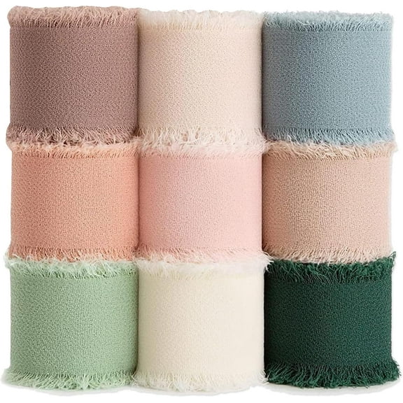 9 Rolls Chiffon Ribbon 1.5" x 5.46 Yd x 9 Rolls Handmade Cream Ribbon for Wrapping, Wedding Invitations, Bridal Bouquets, Home Decor