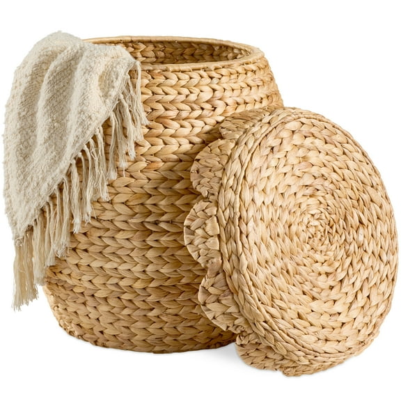 Best Choice Products Scalloped Water Hyacinth Storage Tote Basketwith Lid - Natural