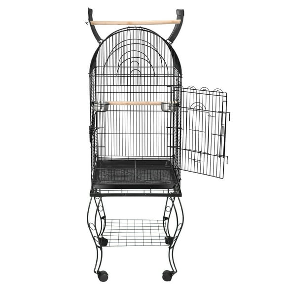 FASCK 63.5'' Rolling Bird Cage Large Wrought Iron Cage for Cockatiel Sun Conure Parakeet Finch Budgie Lovebird Canary Medium Pet House with Rolling Stand & Storage Shelf