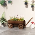 thumbnail image 3 of JWRWEFA Wooden Wagon Planter Box, Mobile Garden Planter with 4 Wheels, Rustic Farmhouse Flower Cart, Large Herb and Vegetable Raised Garden Bed, 3 of 11