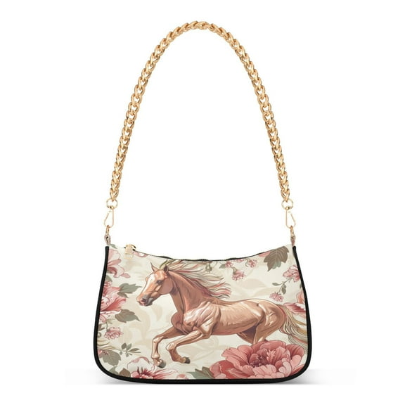 Ryvnso Horse in Flowers Womens Chain Shoulder Bag Tote Handbags Clutch Hobo Purse with Zipper for Travel