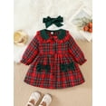 thumbnail image 3 of Gzhioc Toddler Baby Girls Christmas Dress 6 9 12 18 24 Months 2T 3T Long Sleeve Doll Collar A-line Dress with Headband, 3 of 9