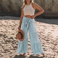 thumbnail image 2 of WTXUE Wide Leg Pants, Bell Bottoms Women Summer High Waisted Cotton Flare Palazzo Pants Beach Pant Long Trousers, Womens Trousers Slacks Slacks, Mint Green, 2 of 6