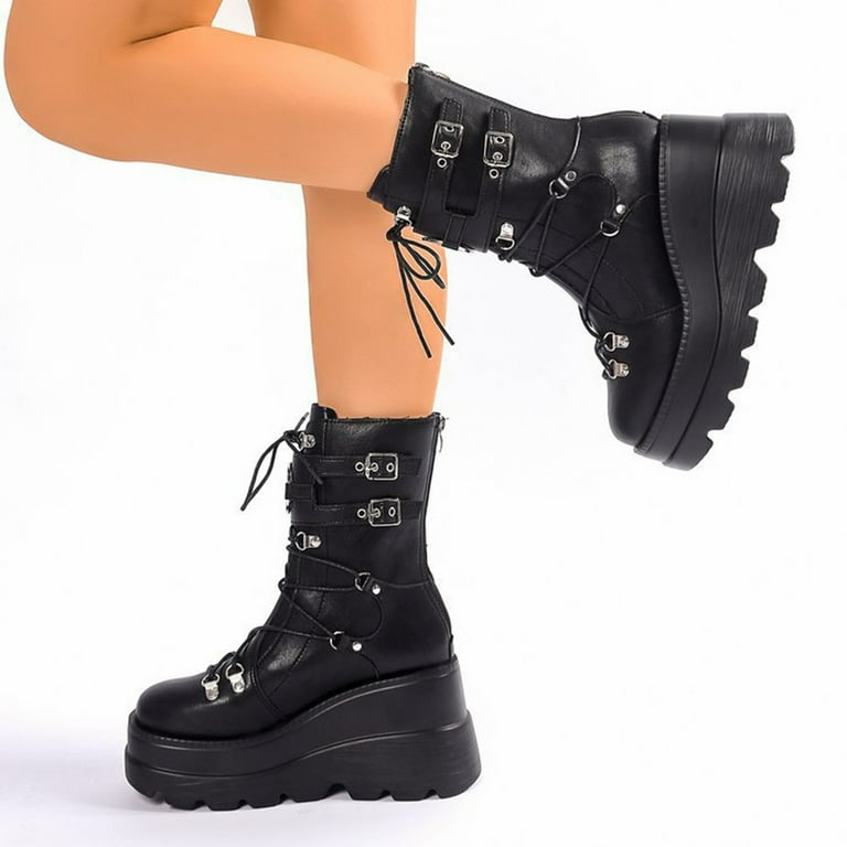 Black Booties TKYCMSUAKI Women Combat Boots Ankle Booties Round