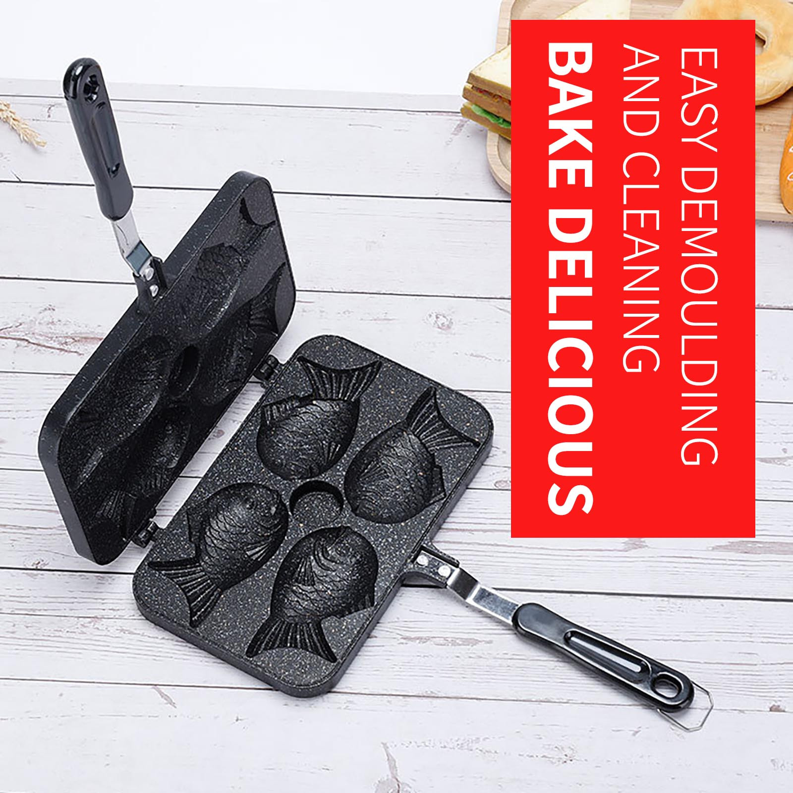 Qholemyo Aluminum Four Fish Shaped Non Stick Double Sided Sea Frying Pan Portable Outdoor Baking Tools Baking Items