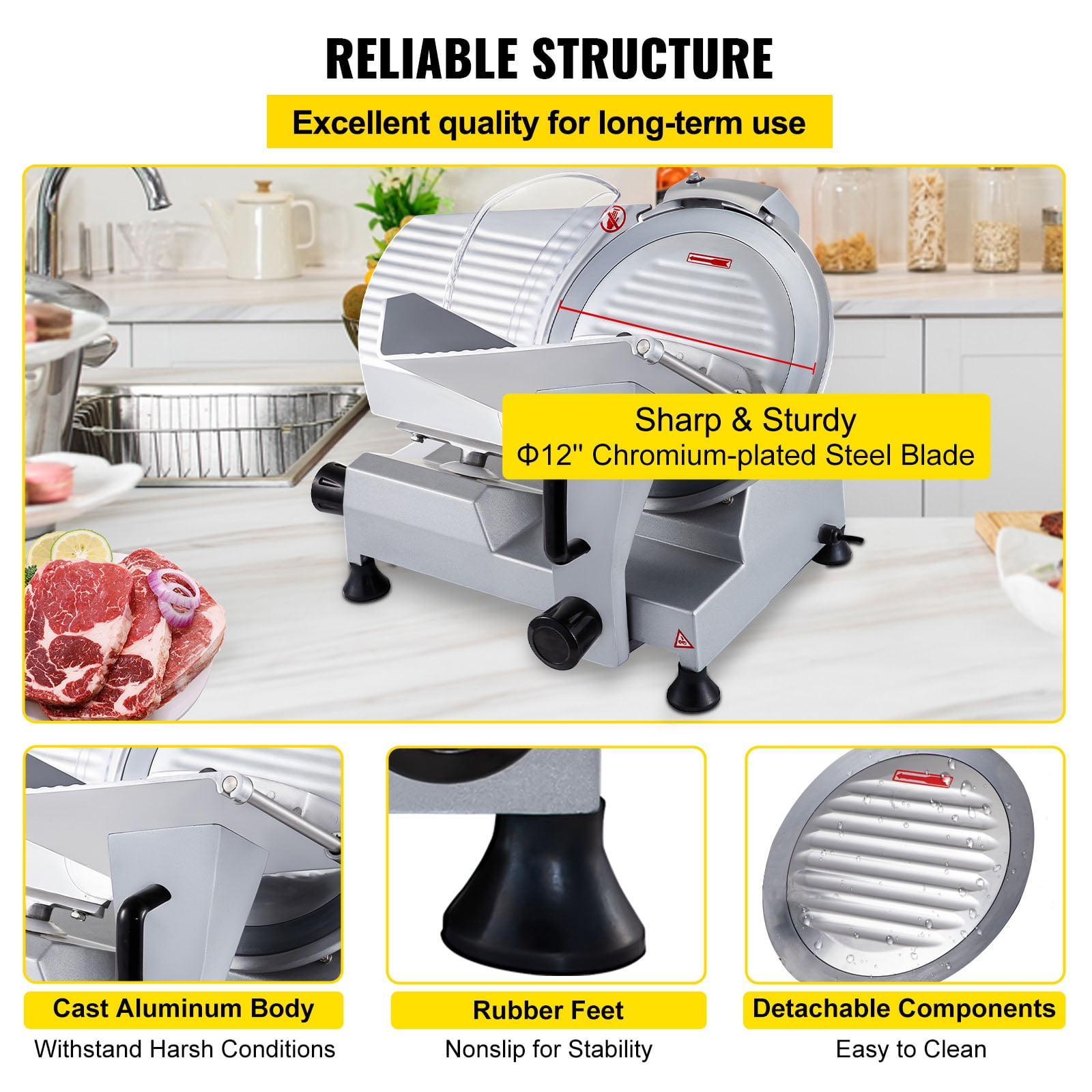 VEVOR 12" Commercial Meat Slicer 320W Electric Deli Slicer for Meat Cheese Bread