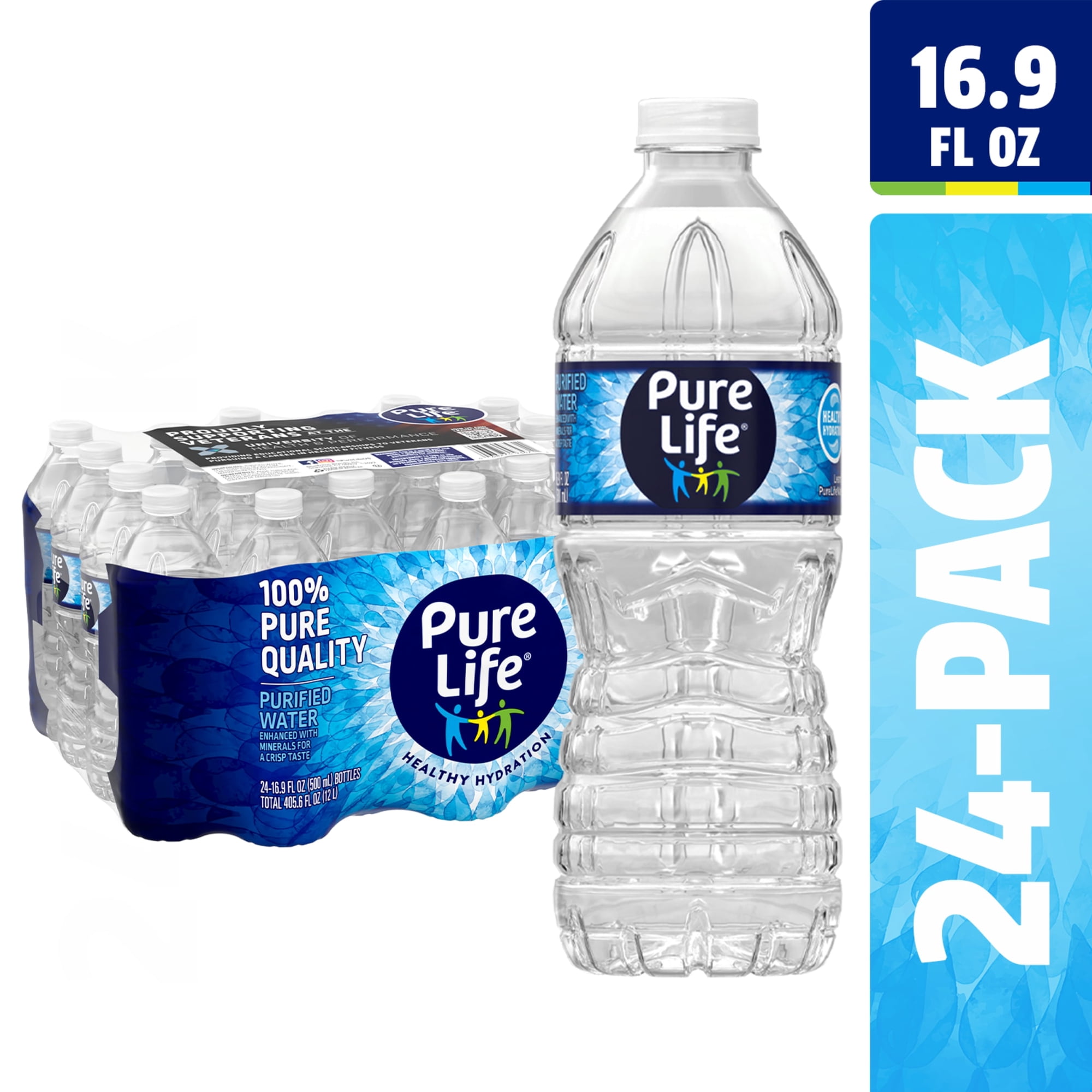 Pure Life Purified Water, 16.9 Fl Oz / 500 Ml, Plastic Bottled Water (24 Pack)