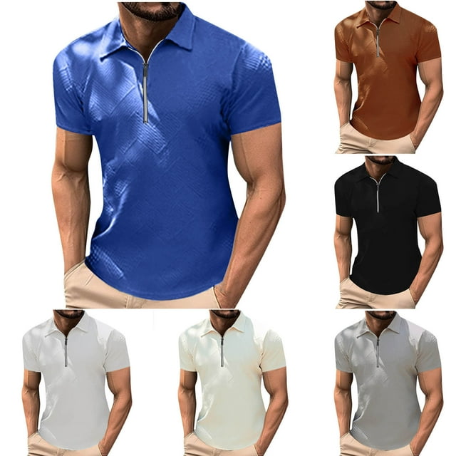 JDQJBZ Mens Shirts Short Sleeve Solid Color Casual Half Zip Collar Sport Top