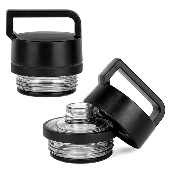 Linkidea 2 Pack Water Bottle Lid with Handle Compatible with YETI Rambler Bottle 18oz/26oz/36oz/46oz/64oz Chug Cap, Water Bottle Chug Replacement Cap Lid (Black)