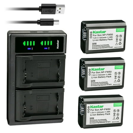 Kastar 3-Pack NP-FW50 Battery and LTD2 USB Charger Replacement for Sony ILCE-7M2 alpha 7 II α7 II a7 II ILCE-7R alpha 7R α7R a7R ILCE-7RM2 alpha 7R II α7RII a7R II ILCE-7S alpha 7S